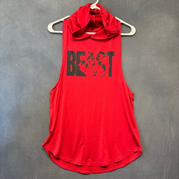 Beast Hooded Muscle Shirt Gym Rat Lifting Mens Small Graphic Print Performance - Picture 1 of 7
